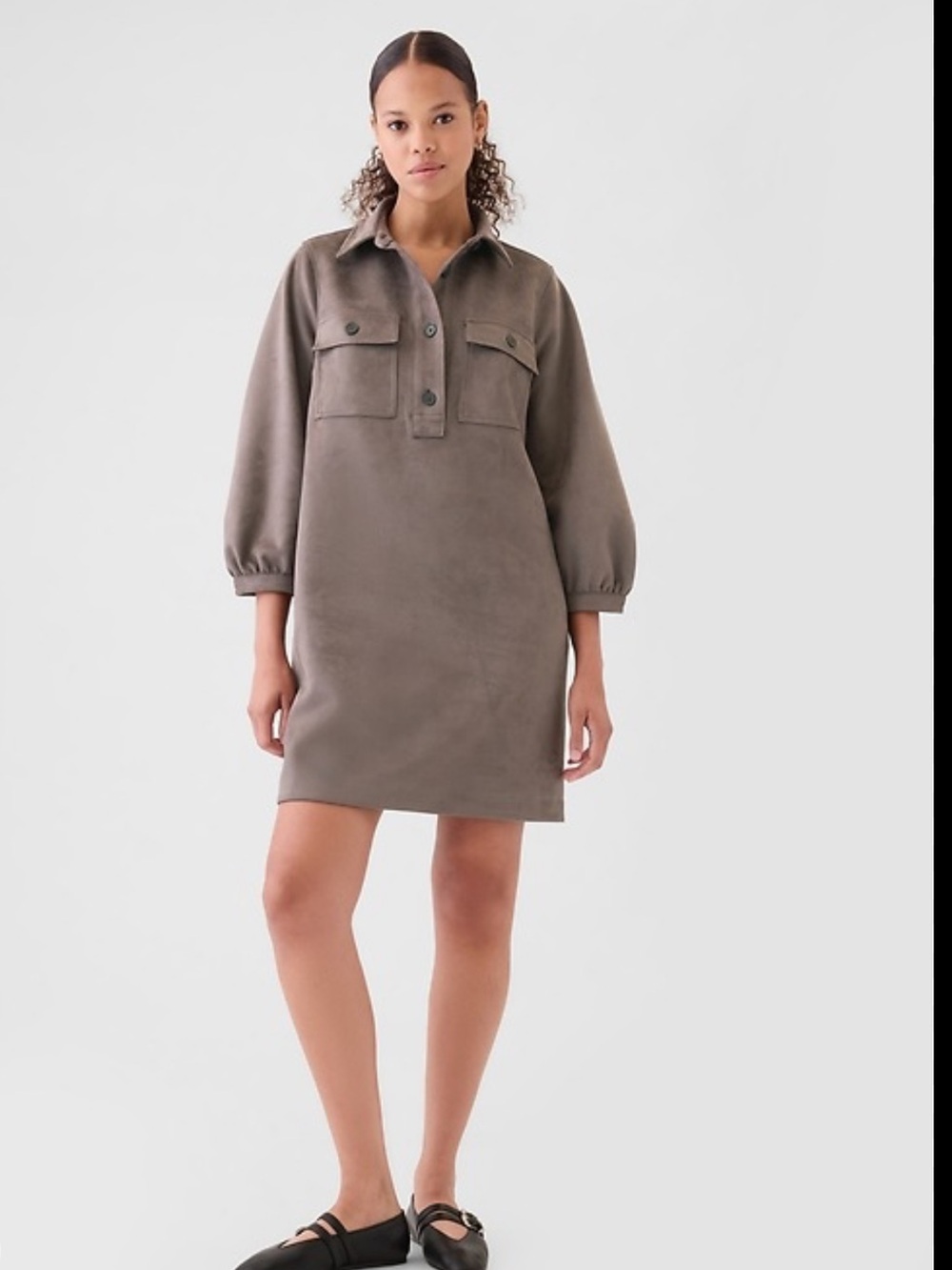 GAP Tall Vegan Suede Mini Shirt Dress